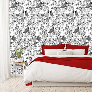 Cardinal's Embrace Wallcovering, Black & White, Roll, Traditional