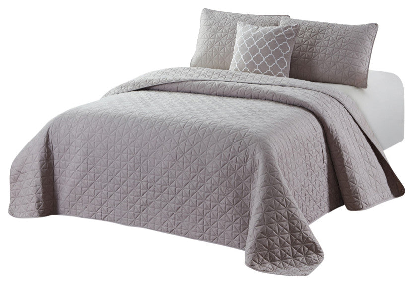 Bibb Home 4 Piece Solid Quilt Set, Taupe, Twin