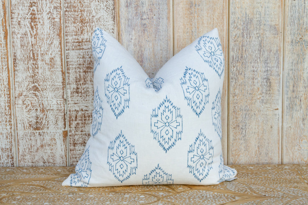 White Chimalli Aztec Block Print Pillow