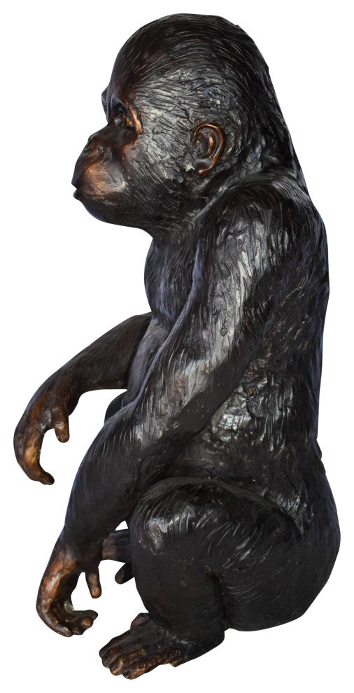 Baby Gorilla Sitting Detailed and Impressive Bronze Statue  18" x 14" x 30"H