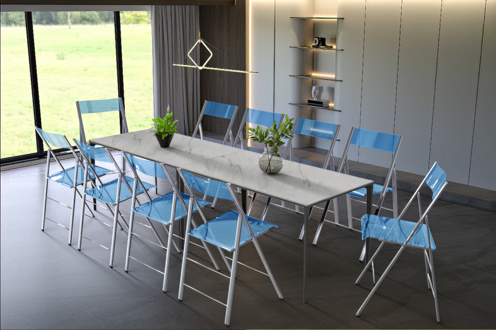 Menno Acrylic Folding Chairs Modern Stackable Foldable Dining Chair, Blue