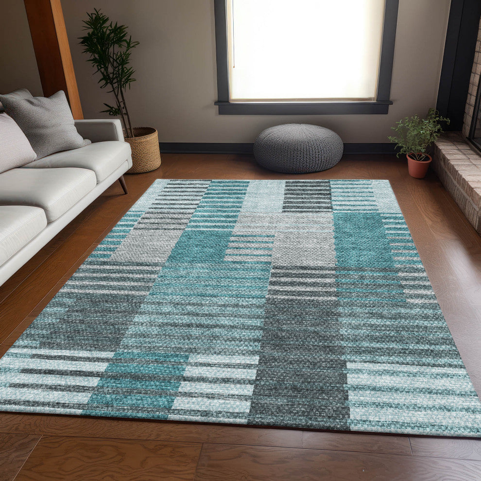 Premium Machine Washable Mayfield AMF687 Teal 5' x 7'6" Rug