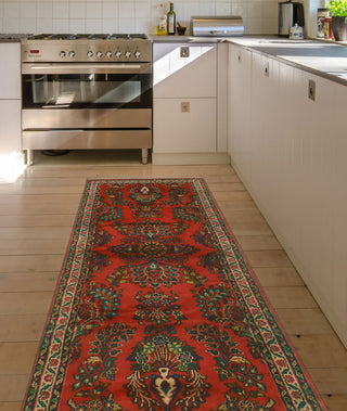 Fine Vintage Distressed Sezer Red/Beige Runner, 3'4x9'11