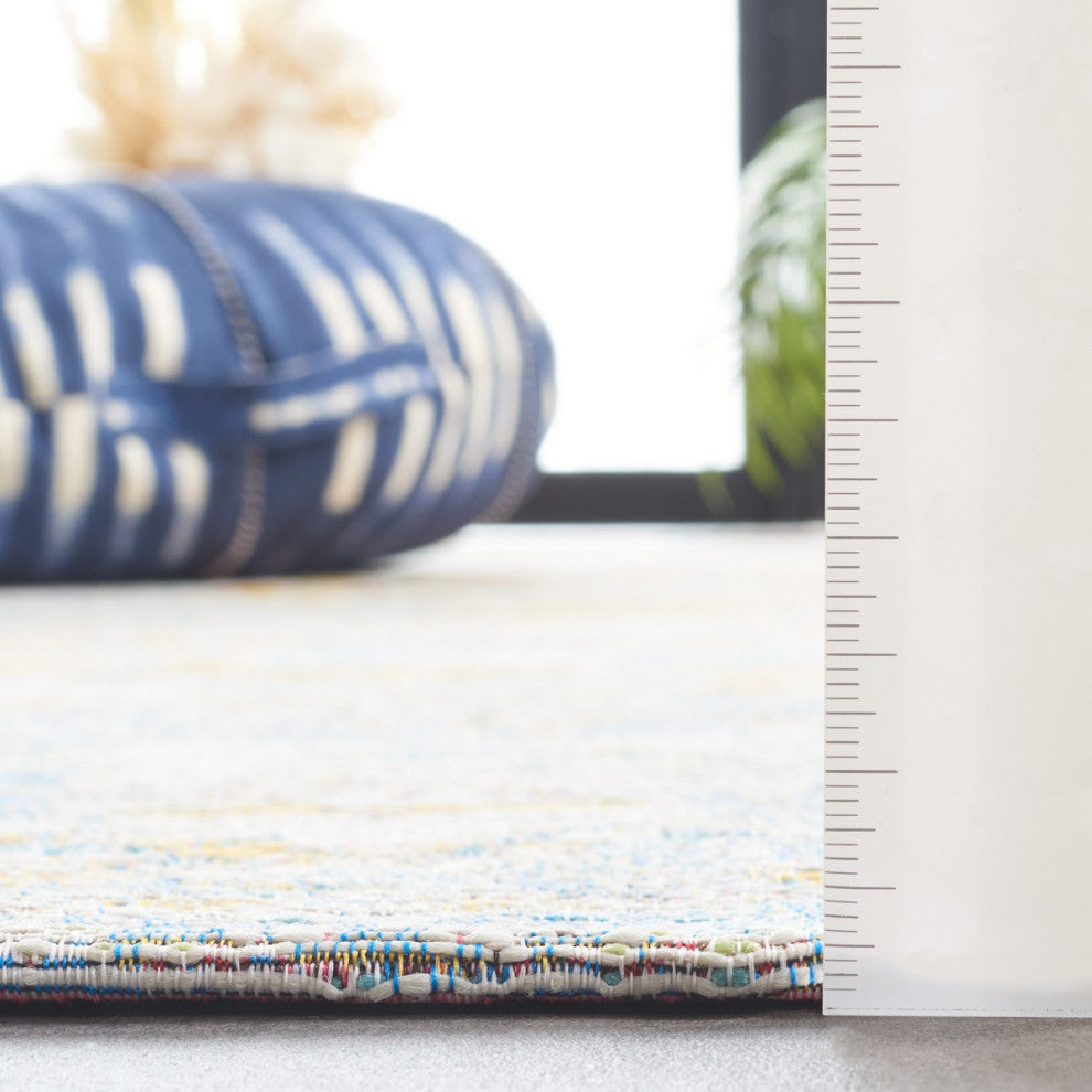 Safavieh Barbados Collection Indoor-Outdoor, BAR538 Rug, Light Blue/Yellow Rust, 6'6" Square