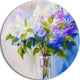 Blue And White Lilacs In Vase, Floral Round Wall Art, 36"