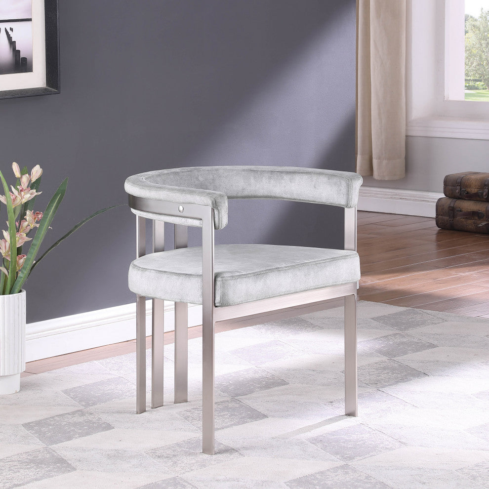 Marcello Upholstered Dining Chair (Set of 2), Grey, Velvet, Chrome Finish
