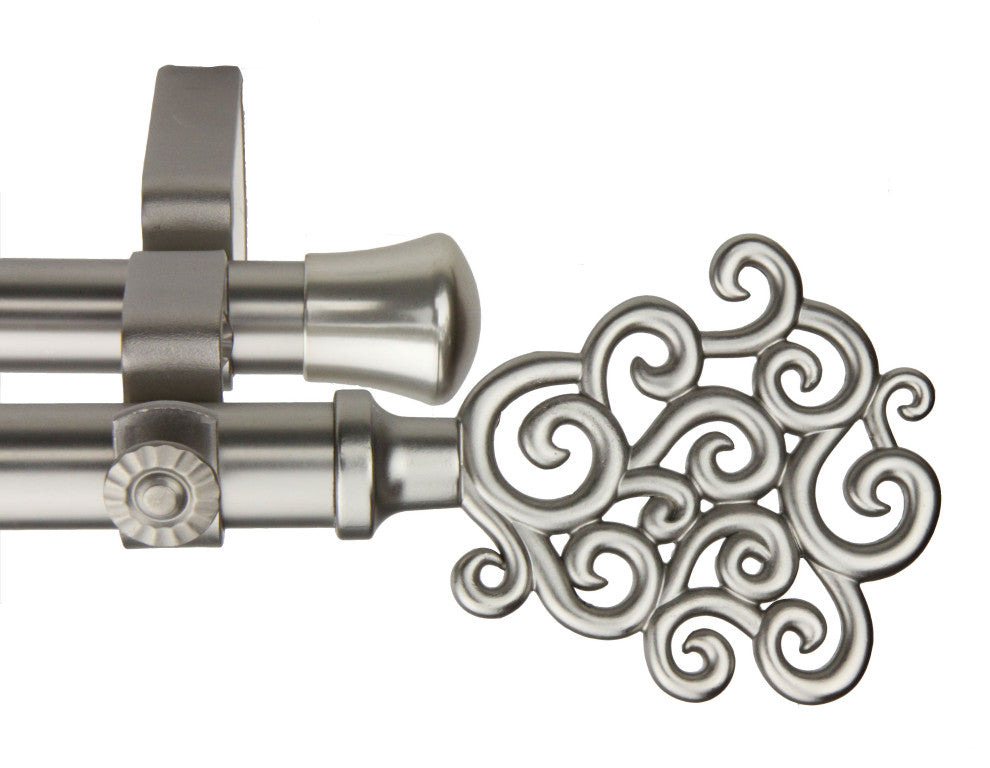 Fabritio Double 13/16" dia. Curtain Rod, Satin Nickel, 66-120"