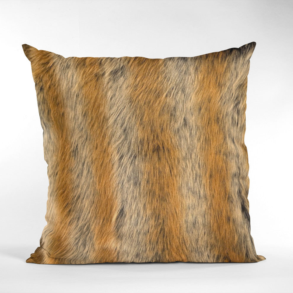 Plutus Brown Gold Chinchilla Faux Fur Luxury Throw Pillow, 18" x 18"