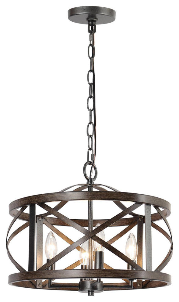 LNC Distressed Farmhouse Drum Cage Chandelier, Black, 4 Lights