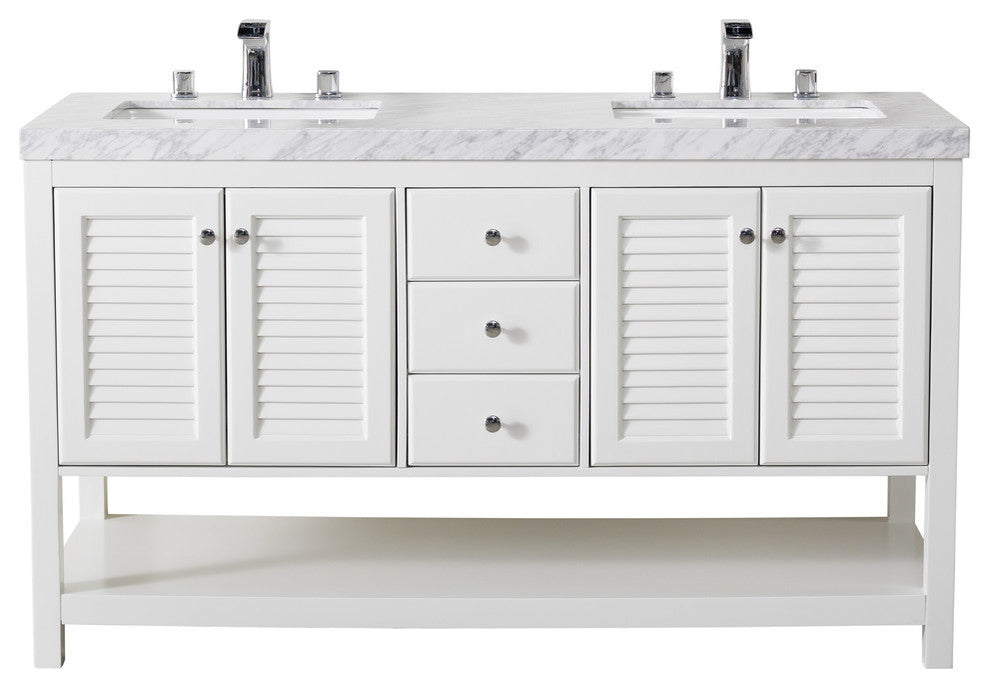 Stufurhome Luthor 60" White Double Sink Bathroom Vanity, Without Faucet