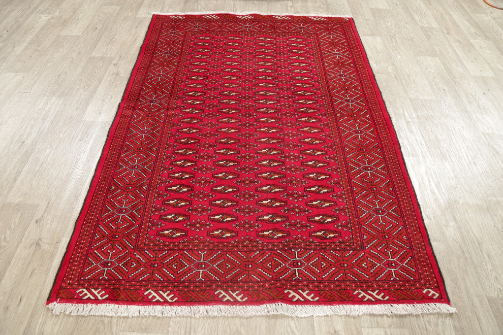 Consigned, Traditional Pakistani Hand-Knotted Vintage-Style Area Rug, Red, 4x6