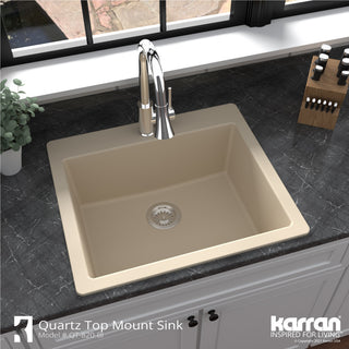 Karran QT-820 Top Mount 25" Single Bowl Quartz Kitchen Sink, Bisque