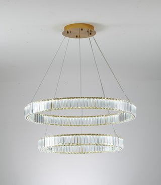 2 Tier Clear Crystal Halo Ring Chandelier With Gold Hardware