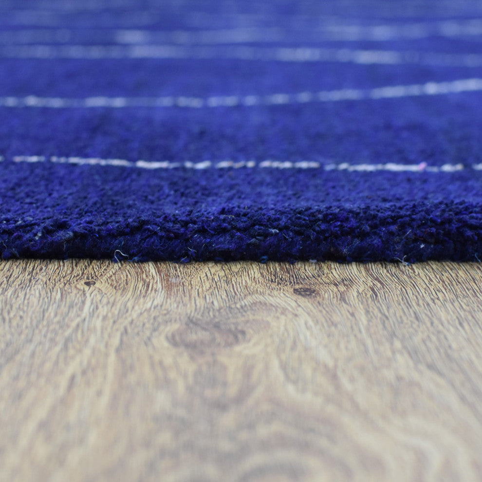HAND KNOTTED LOOM SILK AREA RUGS-8'x10',Rectangle,Dark Blue White,Contemporary