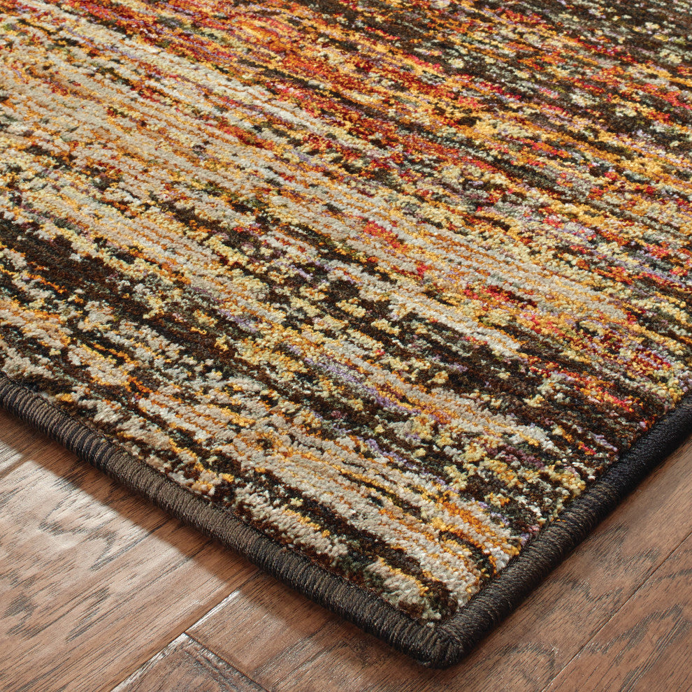 Aegina Motley Stripes Gold/Charcoal Area Rug, 5'3"x7'3"