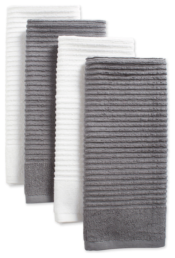DII Assorted Gray Ribbed Terry Dishtowel, Set of 4