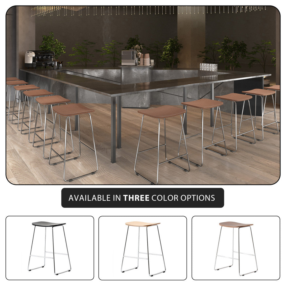 LeisureMod Melrose Modern Wood Counter Stool With Chrome Base, Walnut