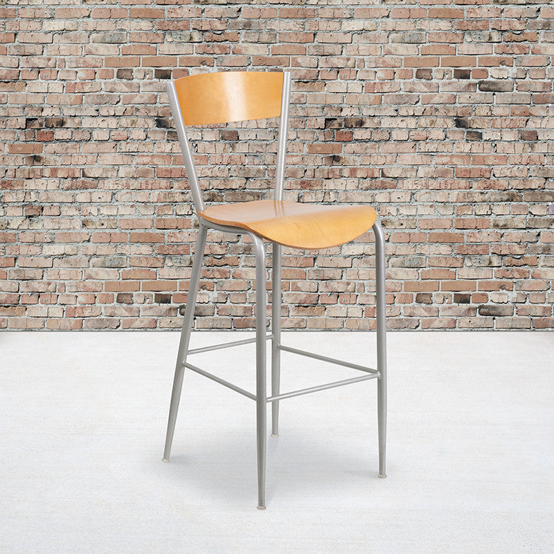 Silver Open Stool-Nat Seat