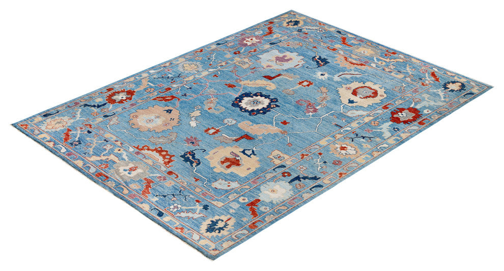 Oushak One-of-a-Kind Hand-Knotted Area Rug Light Blue, 9'2" x 12'8"