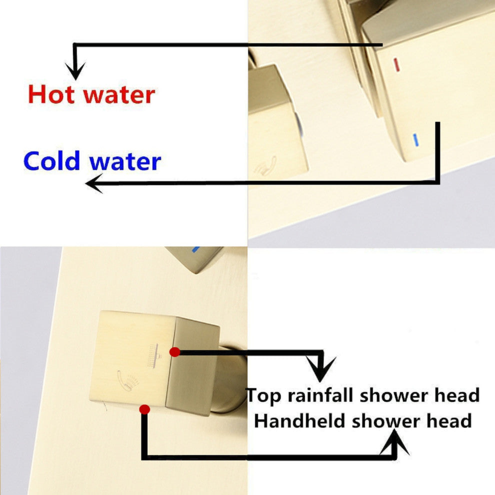 Ceiling Mounted Shower System Set With 10" Rain Shower Head, Brushed Gold