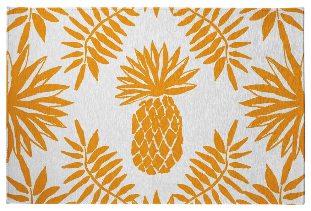Pineapple Leaves Spring Chenille Rug, Mango, 4'x6'