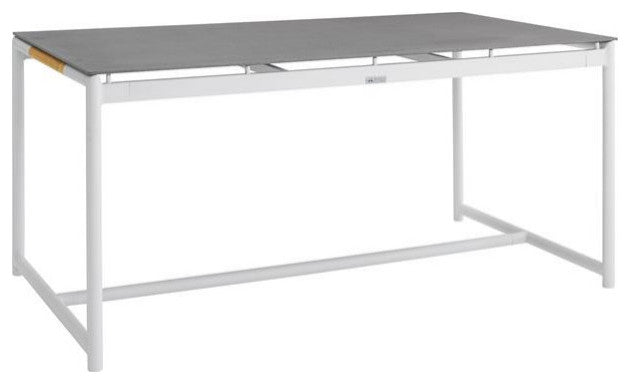 Crown White Aluminum and Teak Outdoor Dining Table With Stone Top