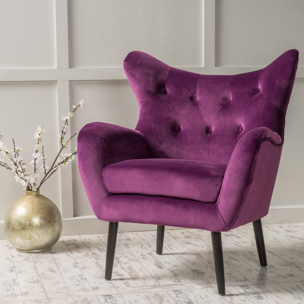 GDF Studio Kotop Contemporary New Velvet Wingback Arm Chair, Fuchsia