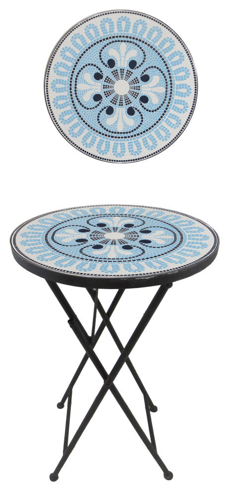 Mosaic Art Collection Accent Table with Foldable Legs, Pansies Blue, Single Tabl