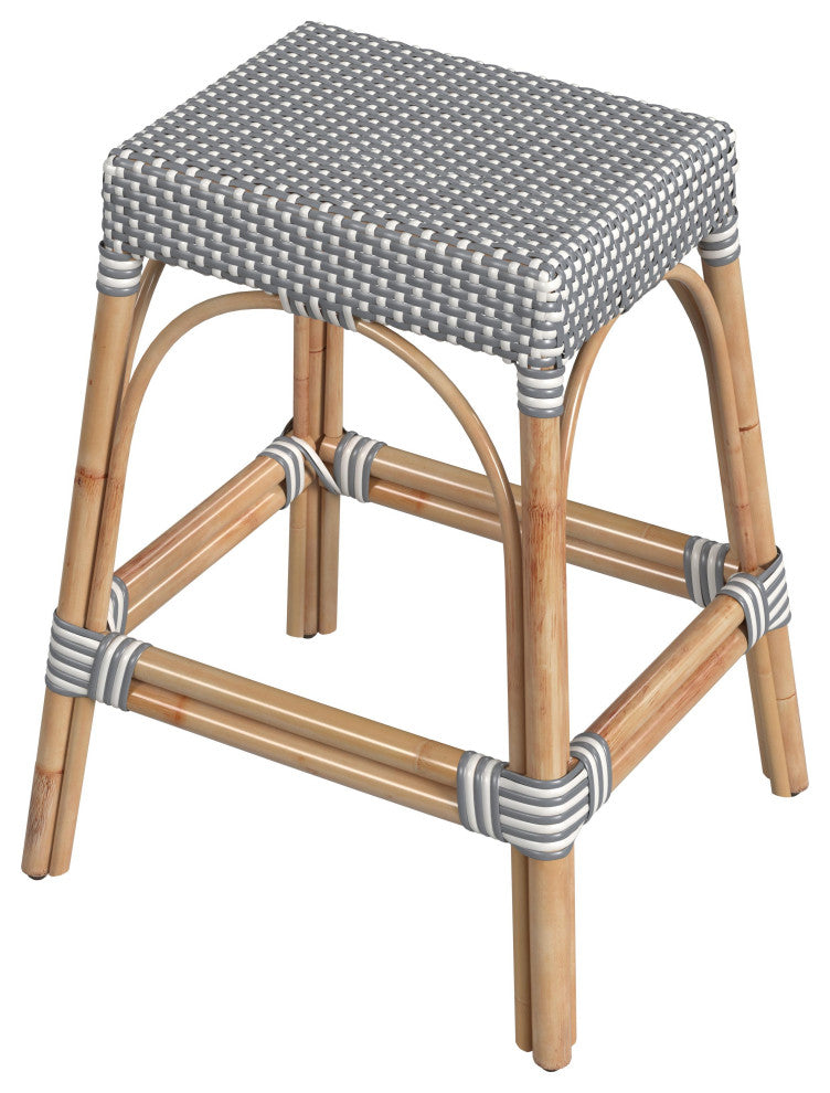 Robias Rectangular Rattan 24.5" Counter Stool, Grey