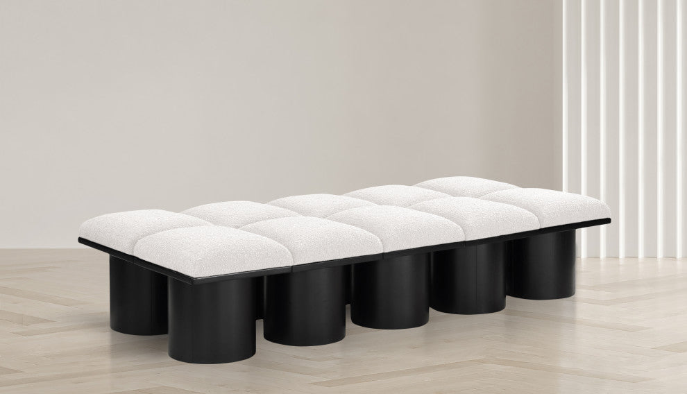 Pavilion Boucle Fabric Upholstered 10-Piece Modular Bench, Cream, Black Finish