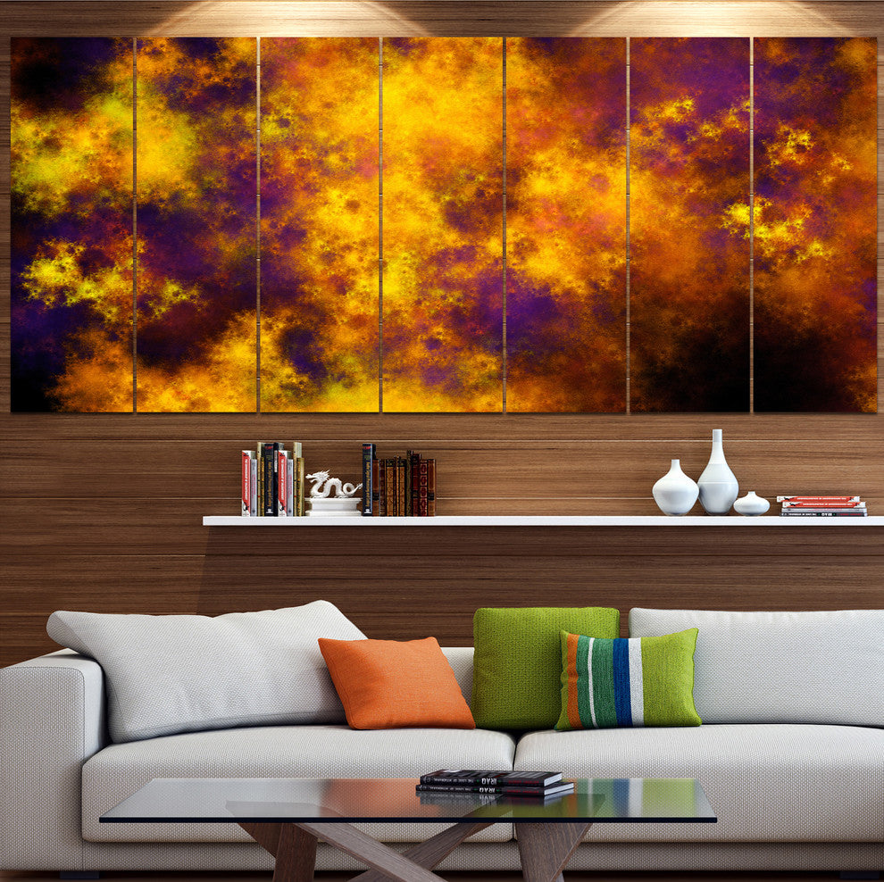 Cloudy Orange Starry Fractal Sky, Abstract Canvas Art Print, 83"x32", 7 Panels