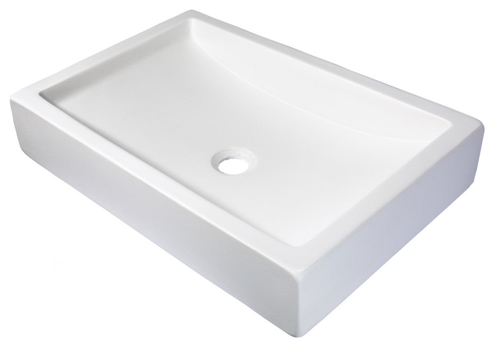 Eden Bath EB_N008WH 22-in. Shallow Wave Concrete Rectangular Vessel Sink - Whit