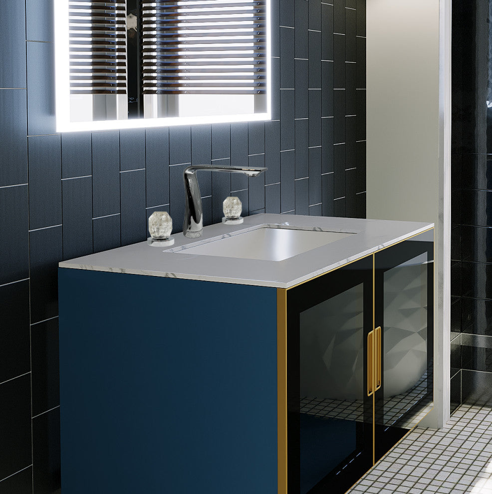 CastelloUSA Widespread 3 Hole, Bath Faucet, 2-White Rock Crystal Handles, Chrome