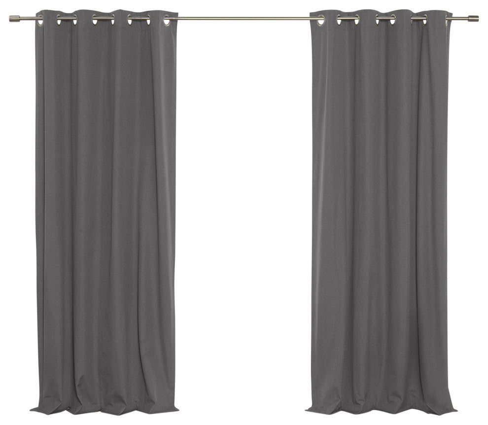 Linen Textured Grommet Thermal Total Blackout Curtains, Dark Gray, 52"x96"