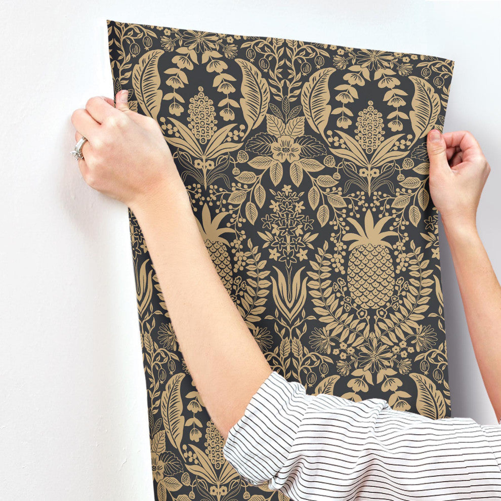 Pineapple Damask Black Wallpaper