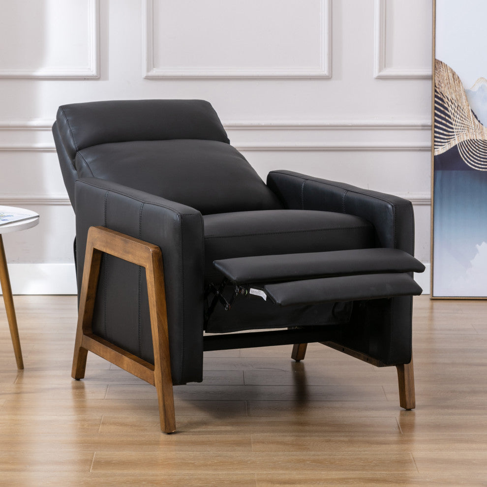 Reed Leather Push Back Recliner, Black