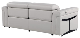 Augusto Top Grain Power Reclining Italian Leather Sofa, Light Gray