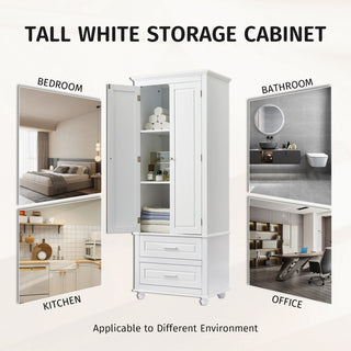 70" Wood 2-door Bath Cabinet, Adjustable Shelves, White
