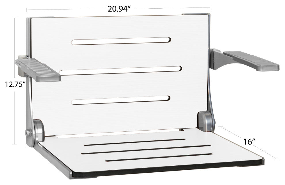 Seachrome Silhouette Comfort Shower Seats with Arms, White Seat With Silver Frame