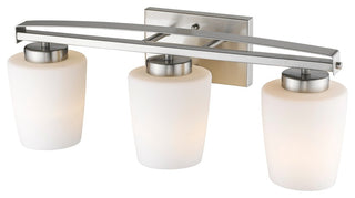 Olivia 3-Light Brushed Nickel Bath Vanity-Light Etched White Glass 23"