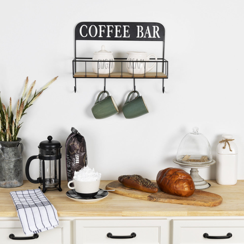 Coffee Bar Metal and Wood Wall Shelf