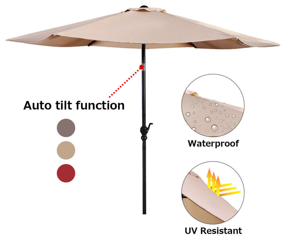 Costway 9FT Patio Umbrella Patio Market Steel Tilt W/ Crank Outdoor Yard Garden