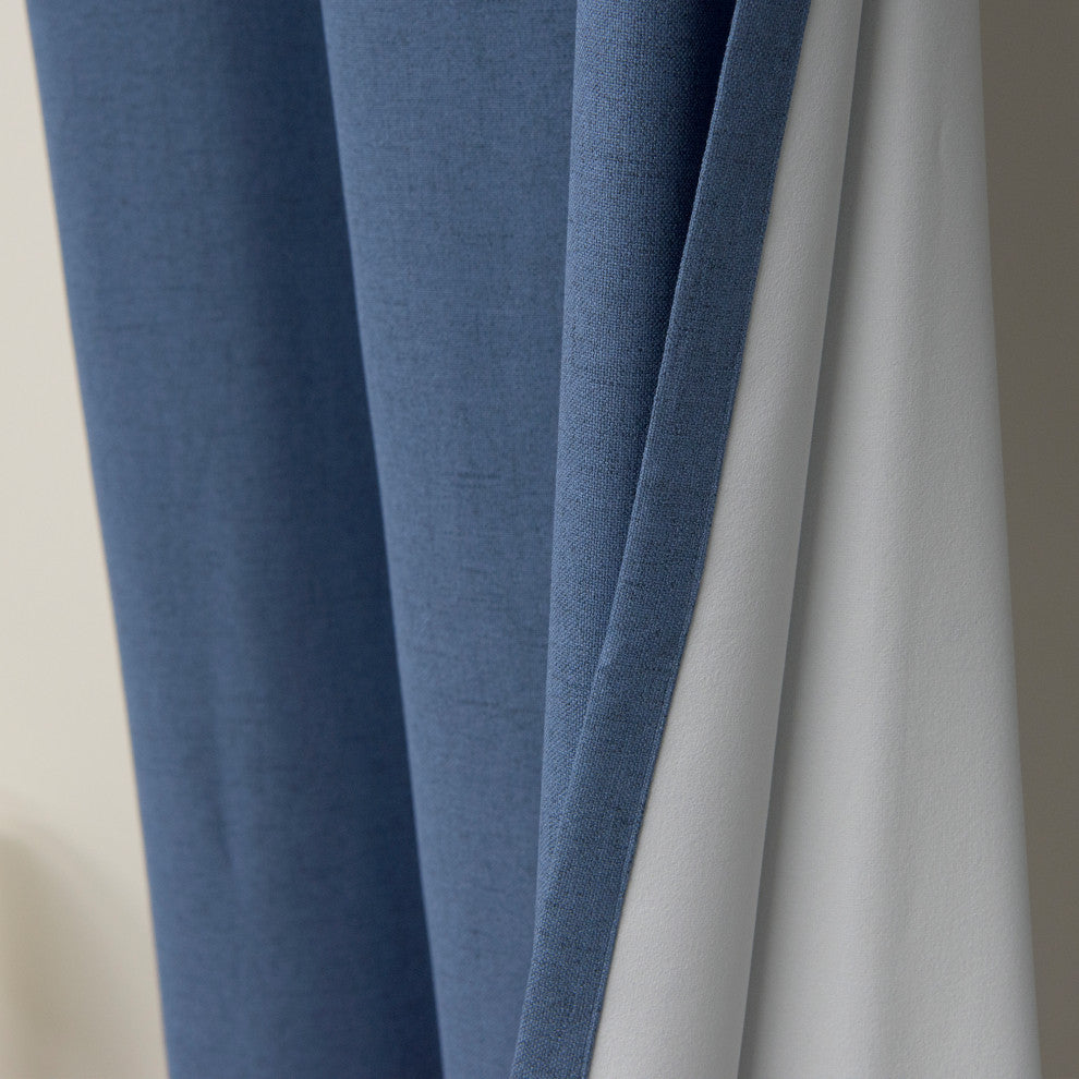 Linen Look Grommet Blackout Curtains with Coating, Blue, 52"x96"