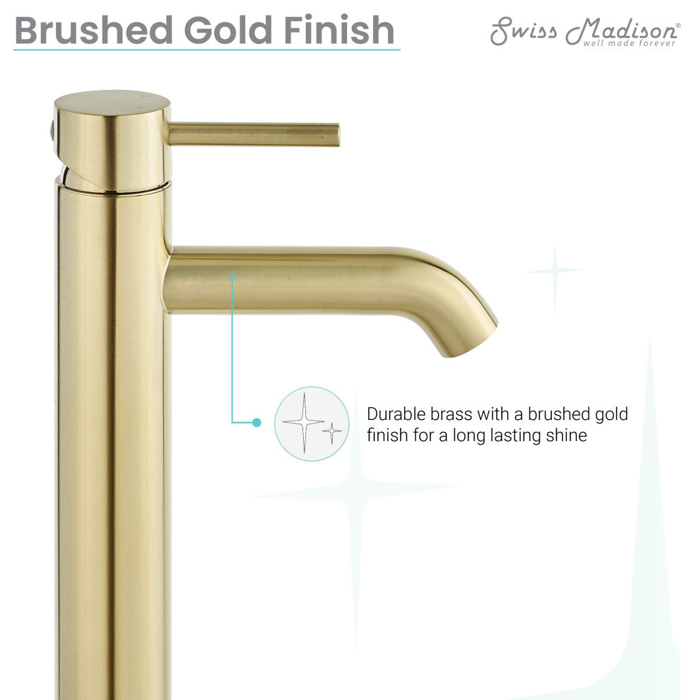 Ivy Single Hole Single Handle High Arc Bathroom Faucet, Brushed Gold