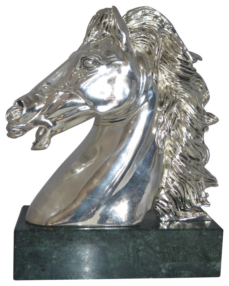Horse Bust  Silver Finished Statue -  Size: 16"L x 7"W x 20"H.
