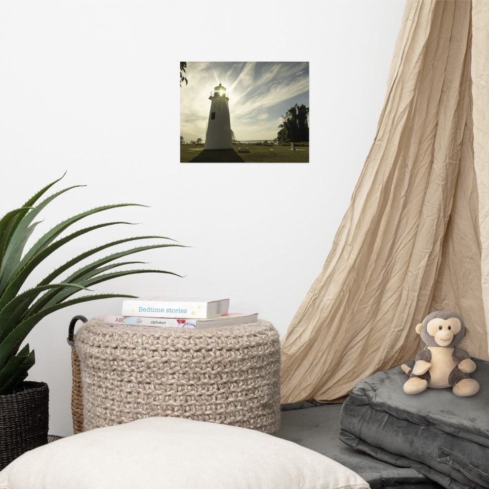 Turkey Point Lighthouse with Sun Flare Horizontal Unframed Wall Art Prints, 11" X 14"