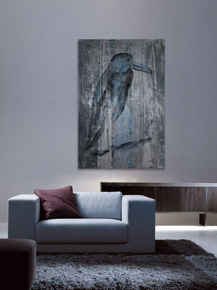 "Blue Gray Bird II" Painting Print on Brushed Aluminum, 16"x24"