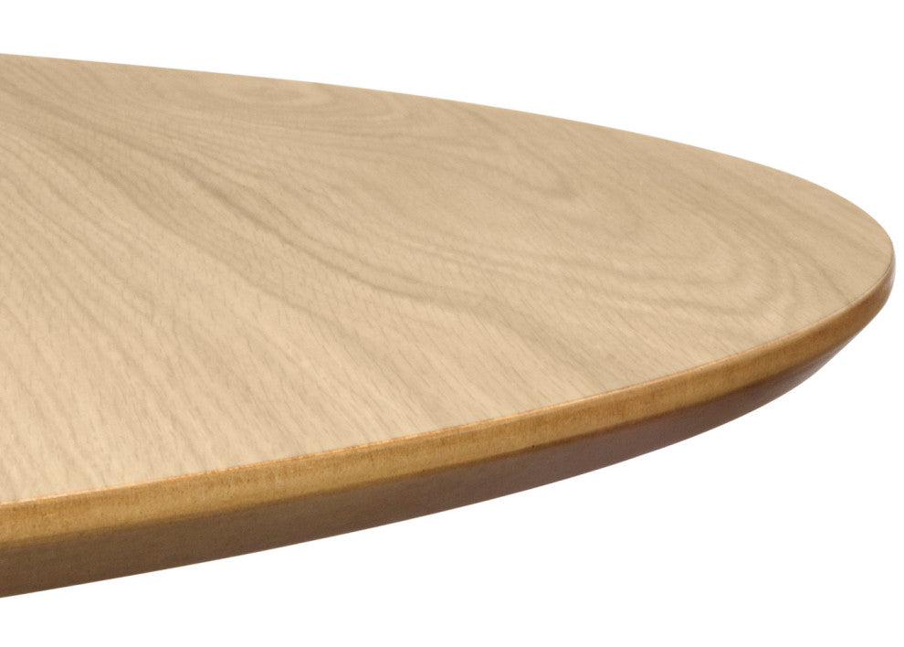 Round Contemporary Wood Top Dining Table, Oak Top/Black Steel