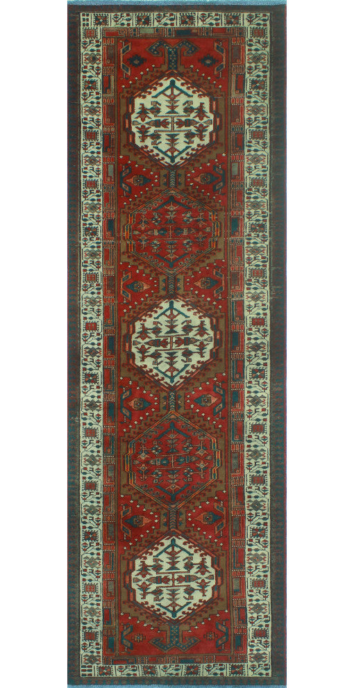 Fine Vintage Distressed Nawfal Rust/Ivory Runner, 3'3x10'8