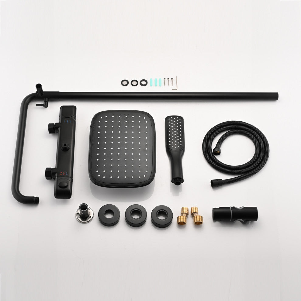 Exposed shower set With rain shower head and hand shower, Matte Black